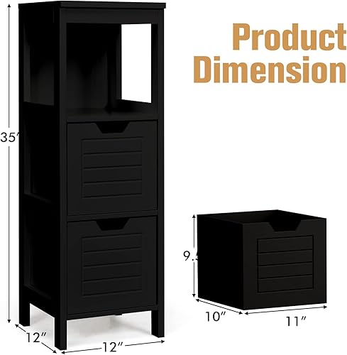 Miniatura 2 de COSTWAY Armario de almacenamiento para baño, armario de almacenamiento lateral de madera independiente con 2 cajones ajustables, gabinete de piso
