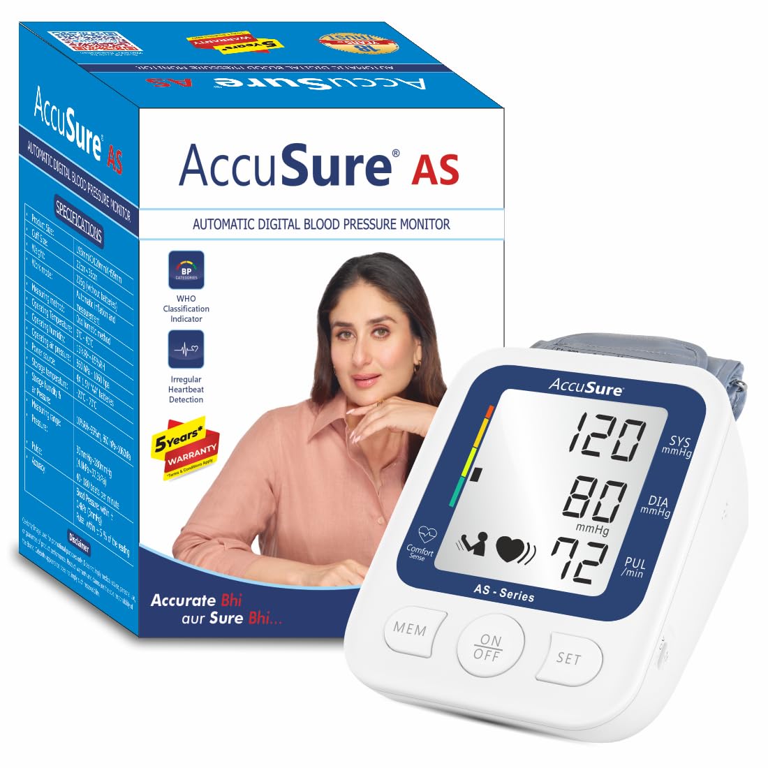 AccuSure AS Series Automatic and Advance Feature Arm Blood Pressure Monitoring System, White-image-6