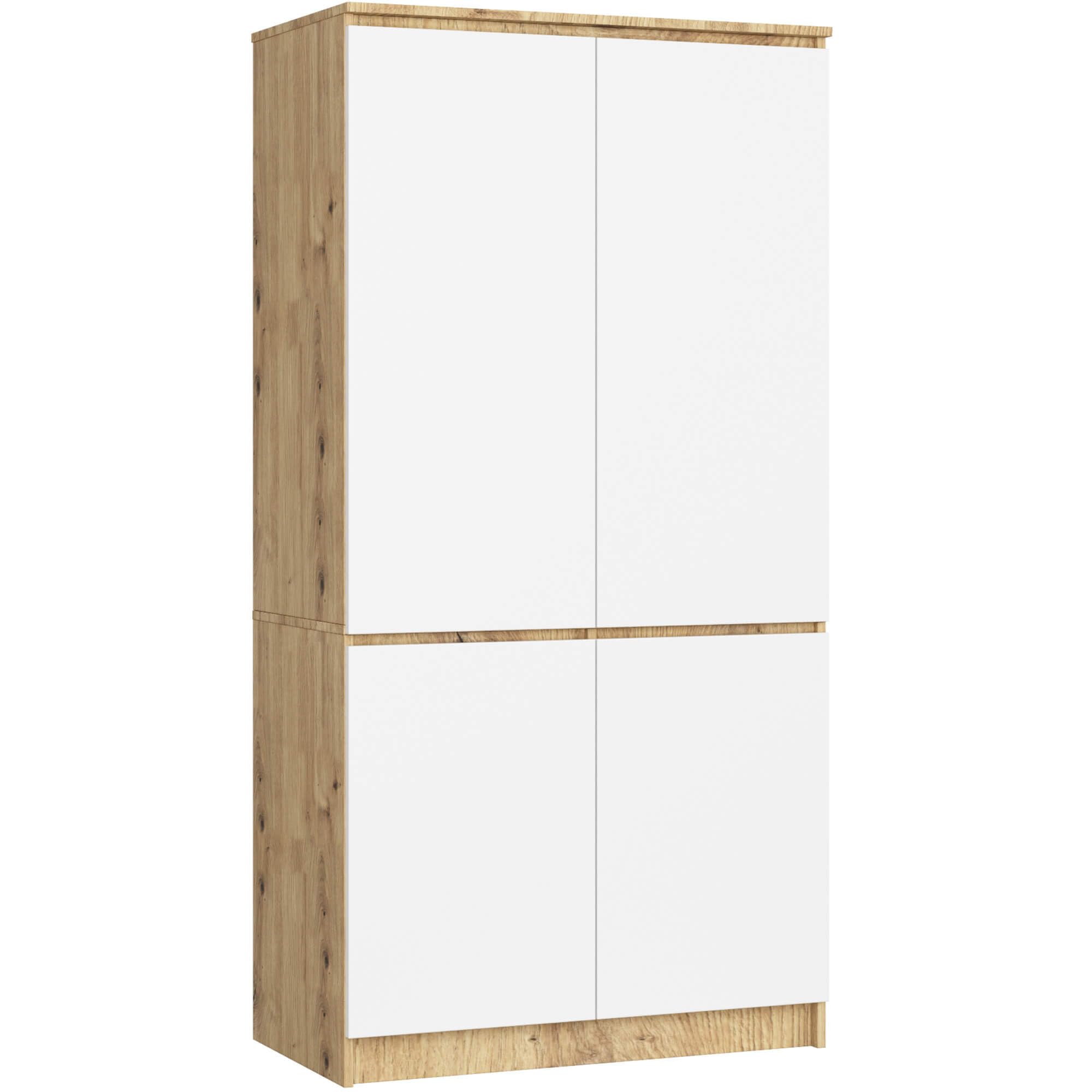 Armario AKORD S90 Roble Artisan 90 cm 4 puertas frente en color Blanco 90x51x180 cm