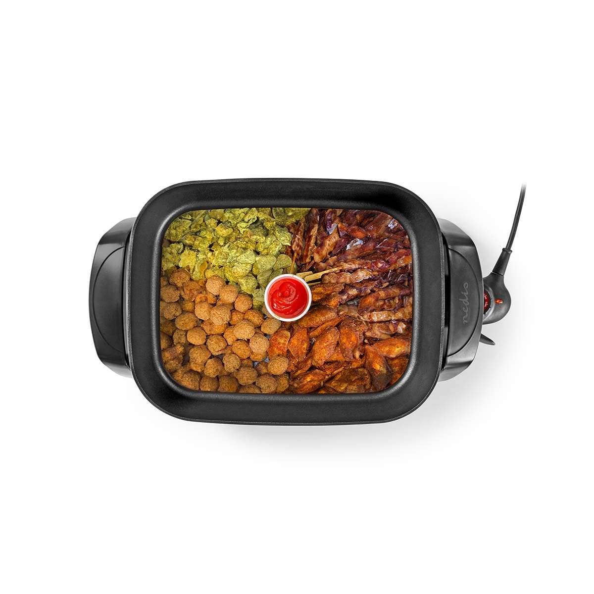 NEDIS Poêle à Frire Électrique - 2200 W - 7.0 L - Indicateur d'alimentation - Controle de la Température Réglable - 40 cm - Aluminium/Plastique - Noir FCSP110EBK40