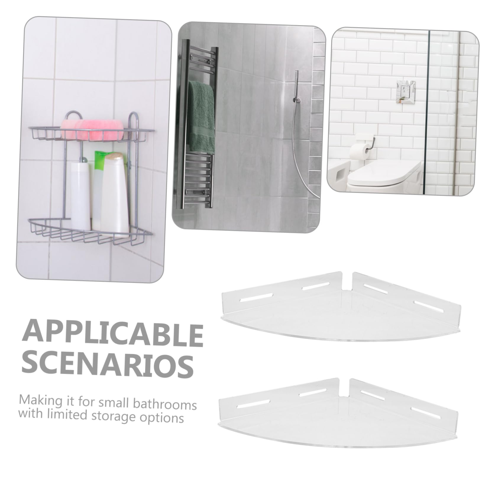 Hemobllo 2pezzi Mensola per Doccia in Acrilico Mensole Sospese per Doccia senza Foratura Portaoggetti da Parete per Bagno Resistente all Acqua e Antiruggine Design Salvaspazio per Pareti Pi