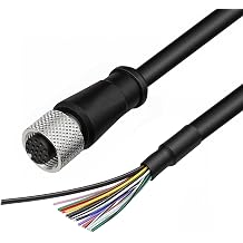 M12 17-Pin Female A-Coded Pigtail Cable, 5M 16.4FT Shielded IO Trigger Power Line for Fieldbus, Sensor I/O, Sick Banner Cognex Vision Systems