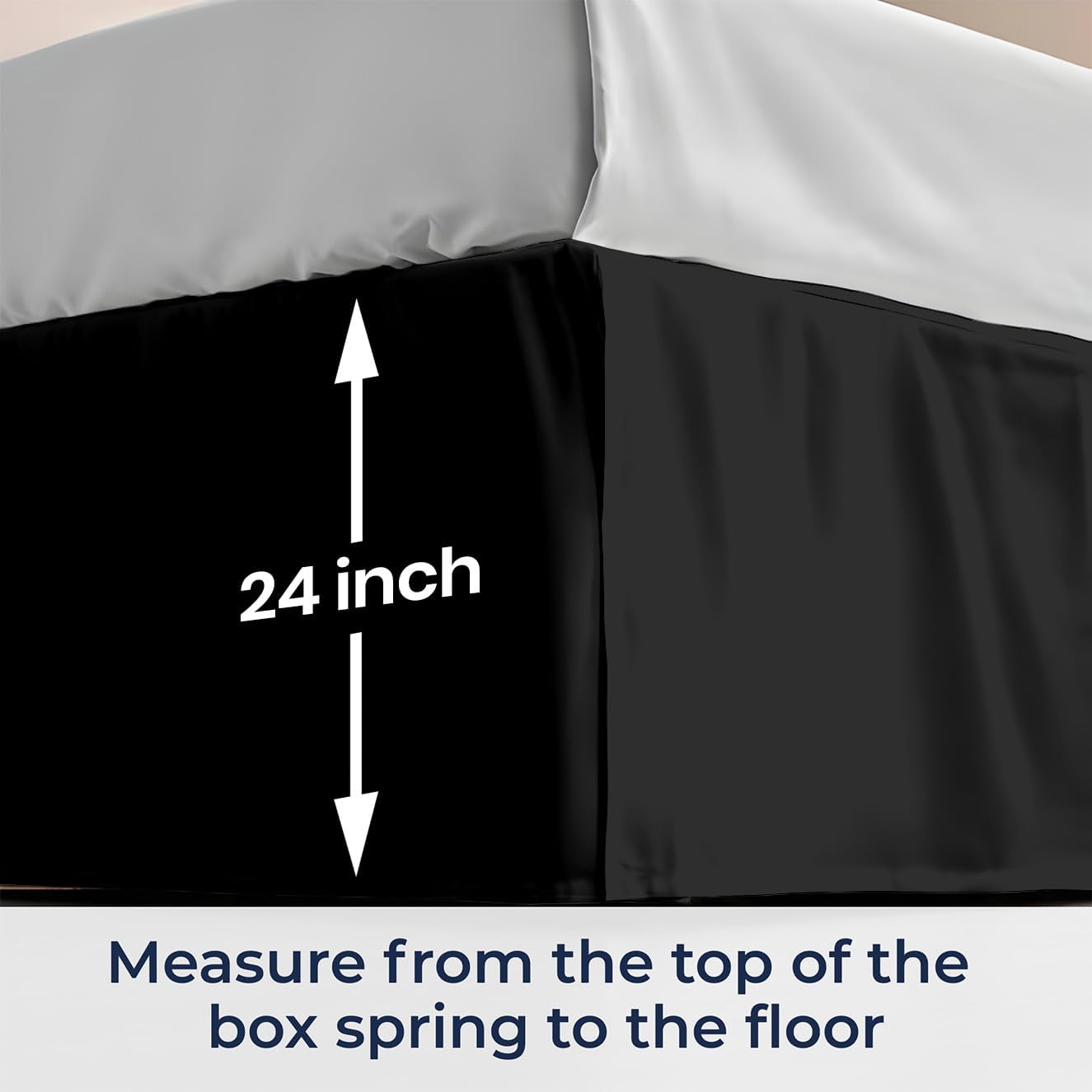 SGI bedding 24 inch Drop Bed Skirt Queen Size - Platform Style with Secure Fit, Classic Tailored Look, Elegant Pleated Style Dust Ruffle, Split Corners, Wrinkle Resistant Microfiber - Black