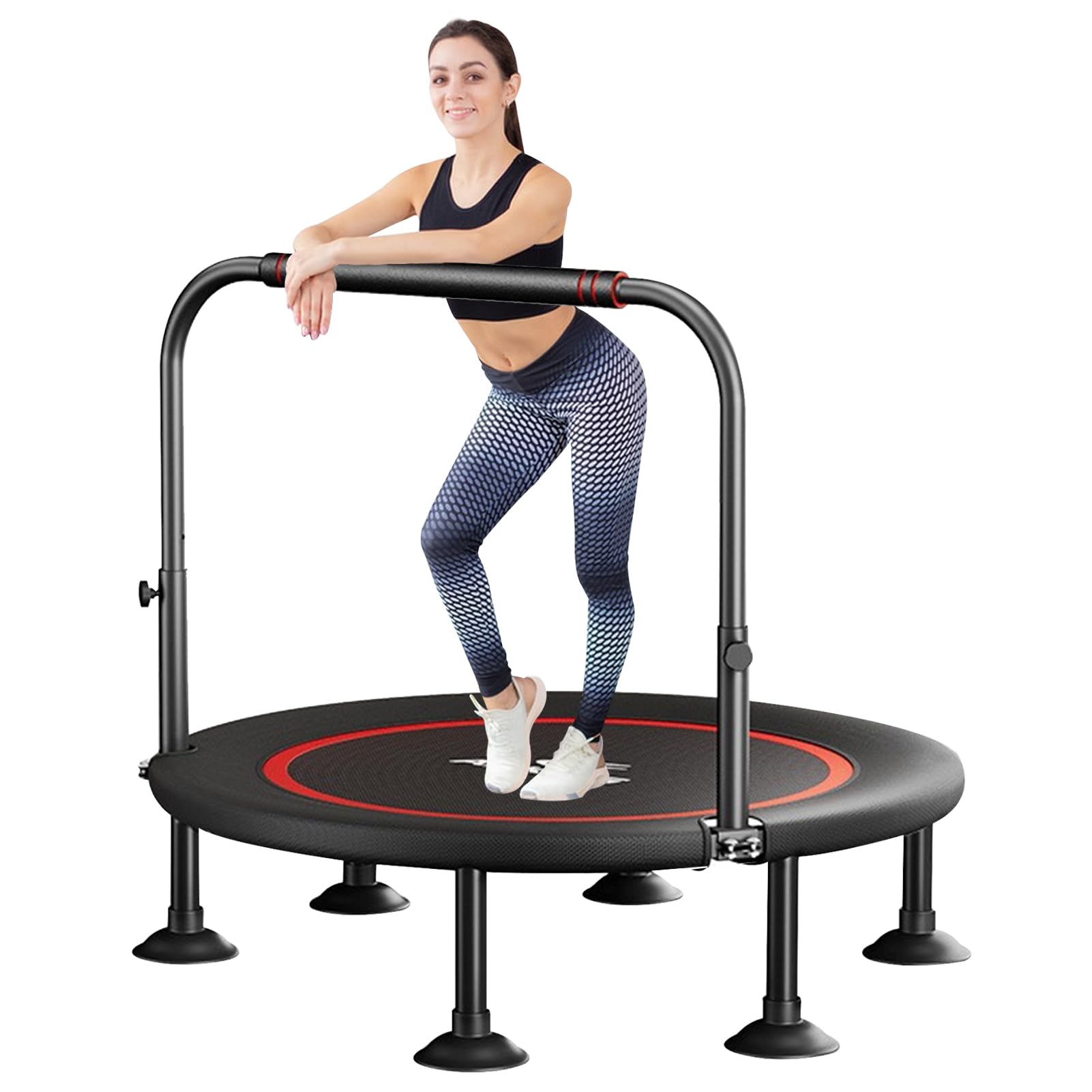 Fitness Rebounder Trampoline, Foldable Jumping Trampoline with Safety Net and Armrests for Adults & Children, Load-bearing 350kg for Home & Gym