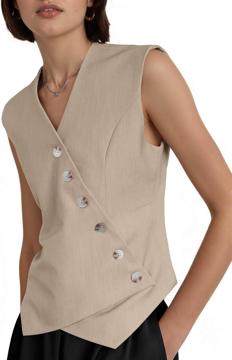 Cicy Bell Womens Waistcoat Vest Sleeveless Blazers V Neck Button Up Asymmetrical Hem Work Office Suit Vests - Image 3