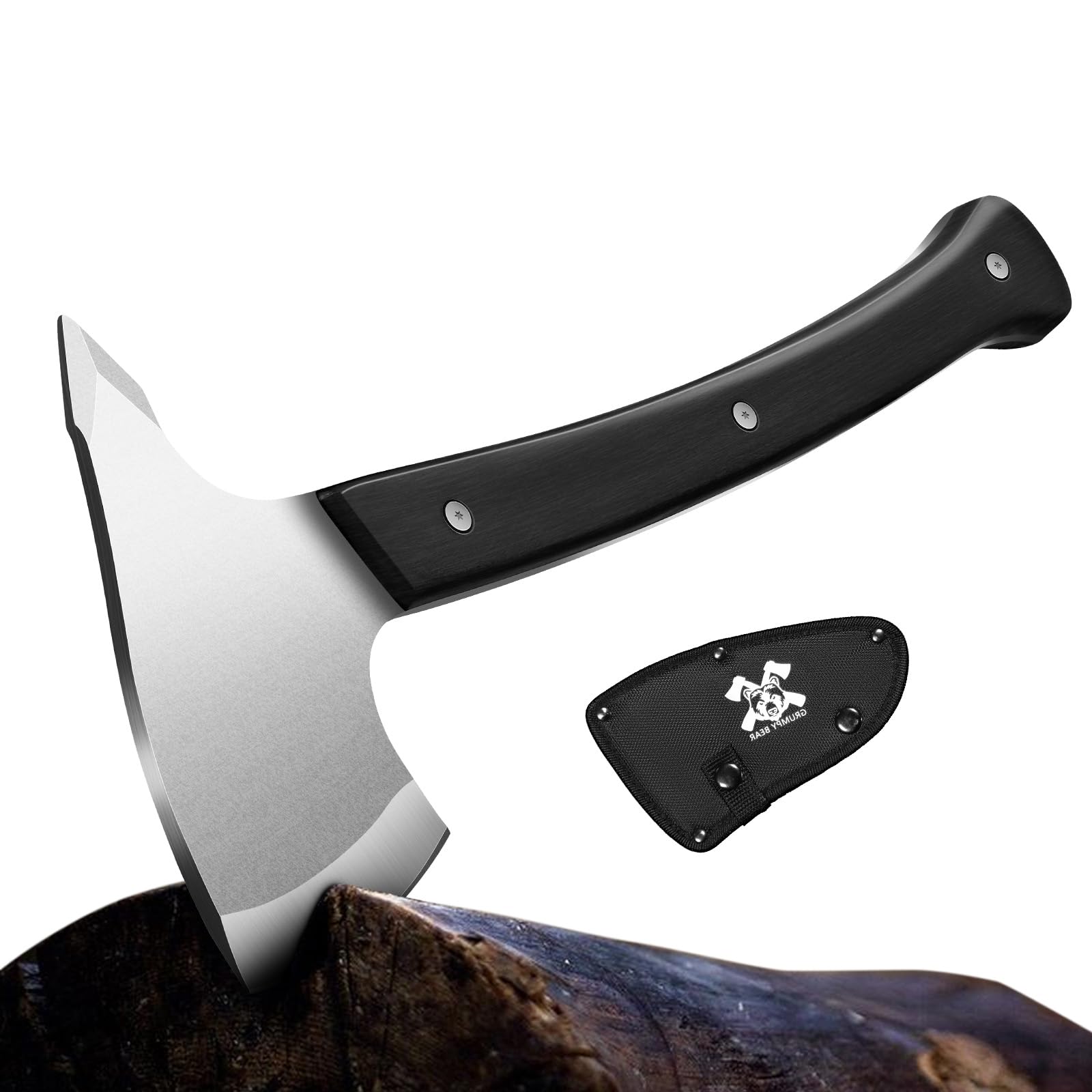 Full Tang Survival Camping Axe with Wood Ergonomic Handle and Nylon Sheath Sheath – High Carbon Stainless Steel, Multi-Tool for Outdoor, Hunting, Emergency (Small)