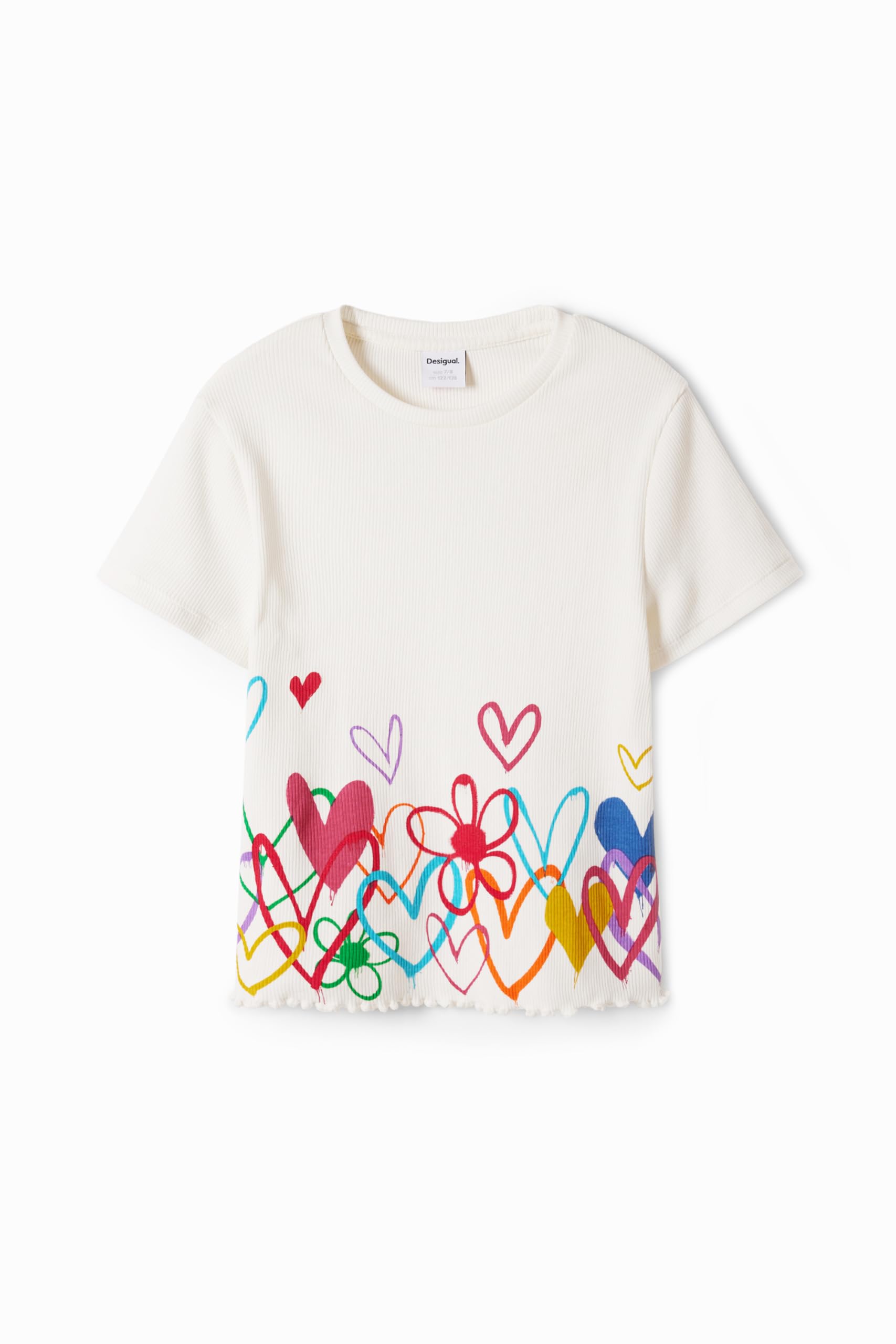 Desigual Mädchen Weiß T-Shirt Mit Herzillustrationen, Baumwolle, 11/12