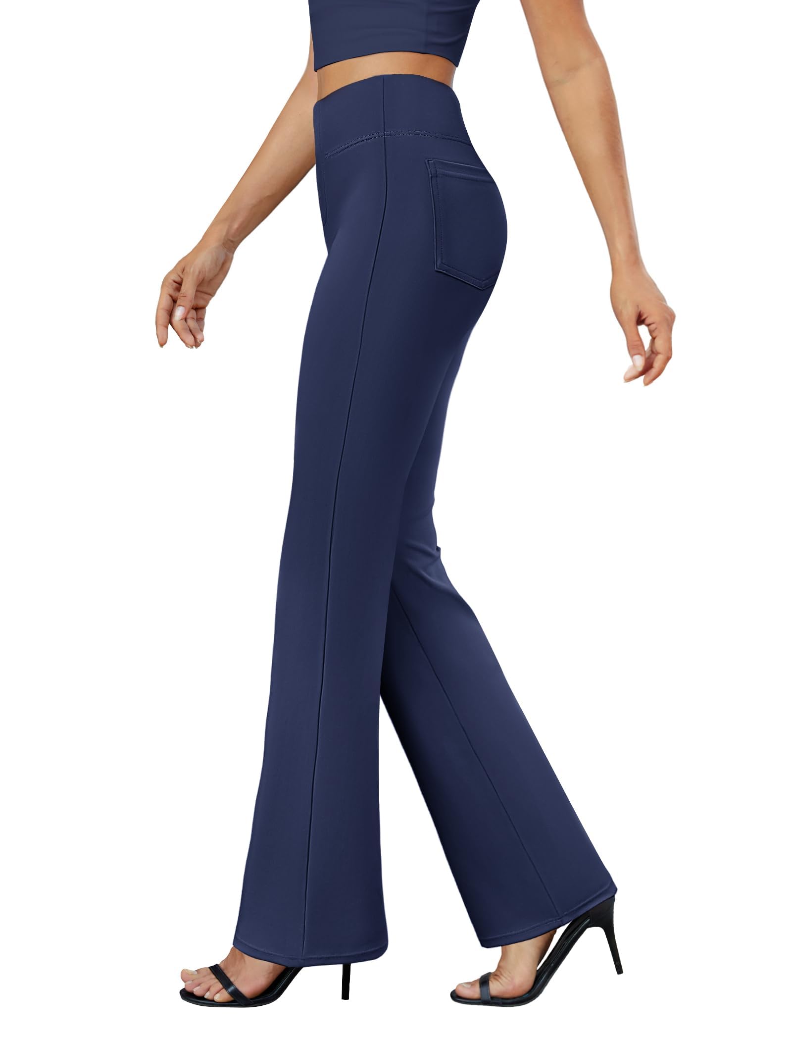 Generisch Damskie spodnie do garnituru, legginsy biznesowe, bootcut-Pull-On, joga, praca z kieszeniami