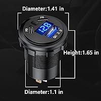 Vista 5 de BATIGE Enchufe de cargador de coche de 3 puertos dual de 45 W PD tipo C y 18 W QC 3.0 con voltímetro e interruptor de botón, enchufe de cargador USB