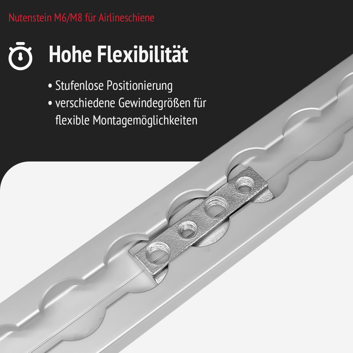 Nutenstein M6/M8 für Airlineschiene | Airlineschiene Fitting im 10er Set | zum Einschieben | Material: verzinkter Stahl | Größe: 50,5x18 x 5,5mm