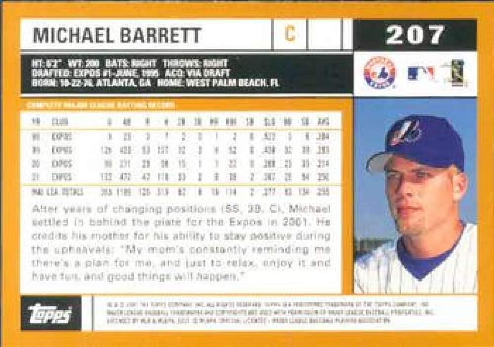 Amazon.com: 2002 Topps #207 Michael Barrett NM-MT Montreal Expos