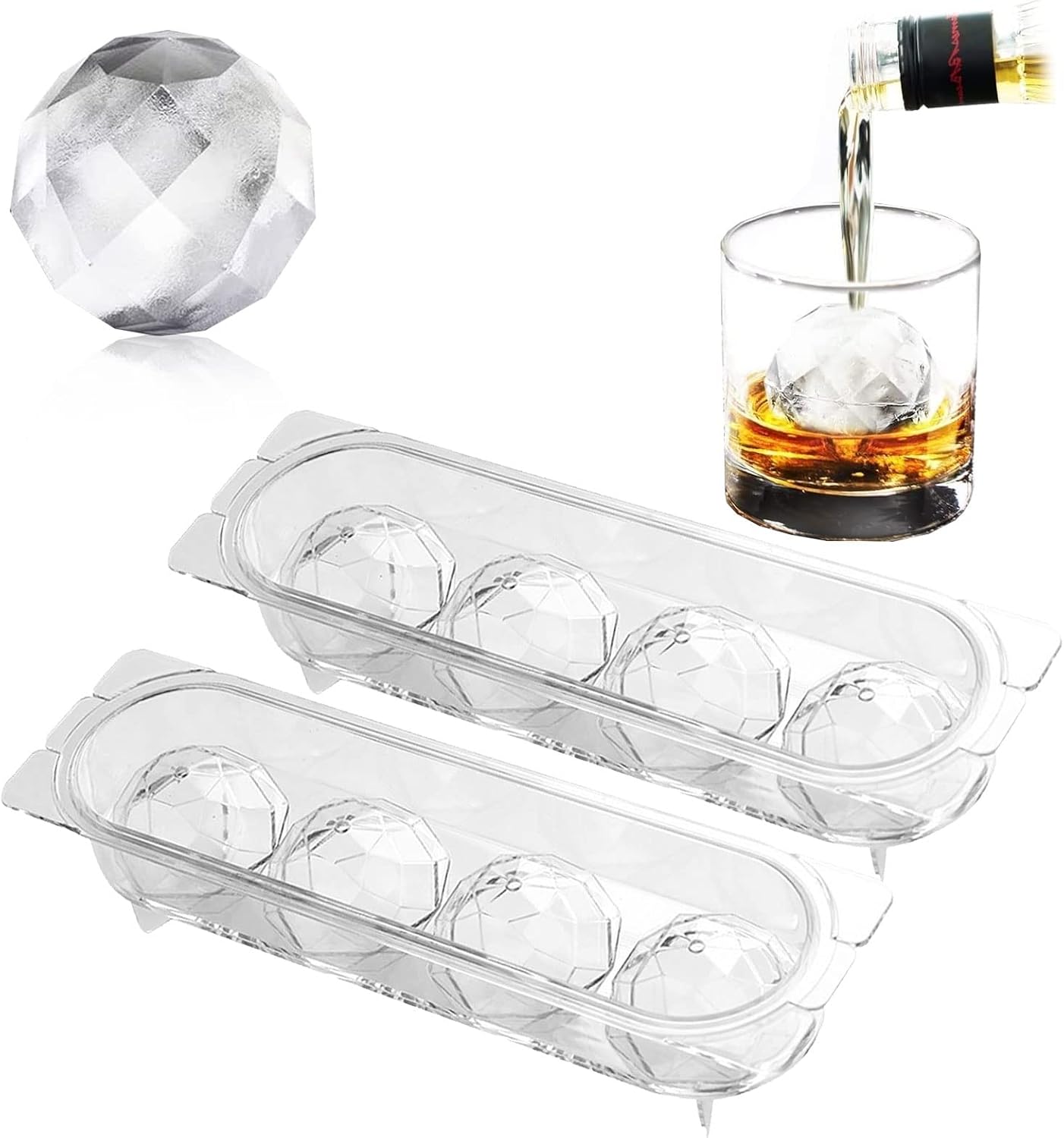 2Pcs Large Ice Cube Moulds, Diamond Ice Cube Maker 2Inch Ice Cubes