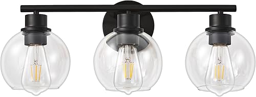 Miniatura 9 de Lámparas de baño sobre espejo, 3 luces, lámpara de tocador de baño con pantalla de vidrio transparente de 22 pulgadas, modernas luces negras de