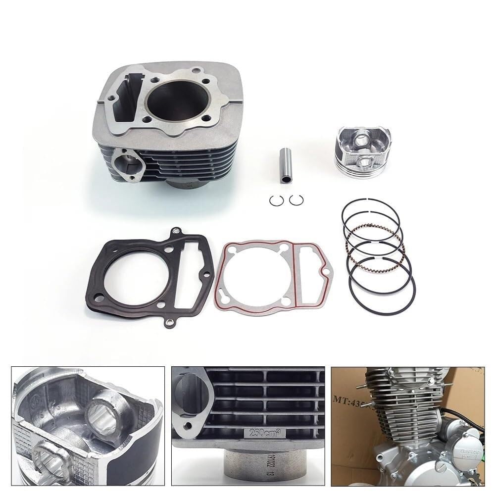 Anillo de Sellado, Junta de Base de Culata de pistón de Bloque de Kit de Cilindro de 65,5 mm Compatible con CB223S CRF230 XR230 FTR CB250D-G (Bloque de Cilindro)(Piston Rings Pin Set)
