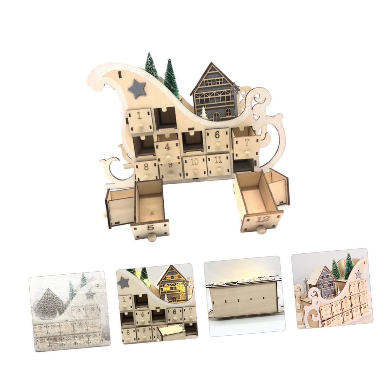 MAGICLULU Holz Weihnachtskalender mit Schlittenkalender Design Weihnachtskalender aus Holz für Schreibtischdeko Countdown-adventskalender für Weihnachten