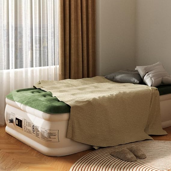 Zearna Single Inflatable Mattress, Single Air Bed for Home with Built-in Electric Pump, Blow Up Mattress in 3 Mins Self-Inflation/Deflation, Flocked Surface Guest Airbed for Portable Guest Bet