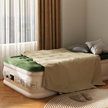 Zearna Single Inflatable Mattress, Single Air Bed for Home with Built-in Electric Pump, Blow Up Mattress in 3 Mins Self-Inflation/Deflation, Flocked Surface Guest Airbed for Portable Guest Bet