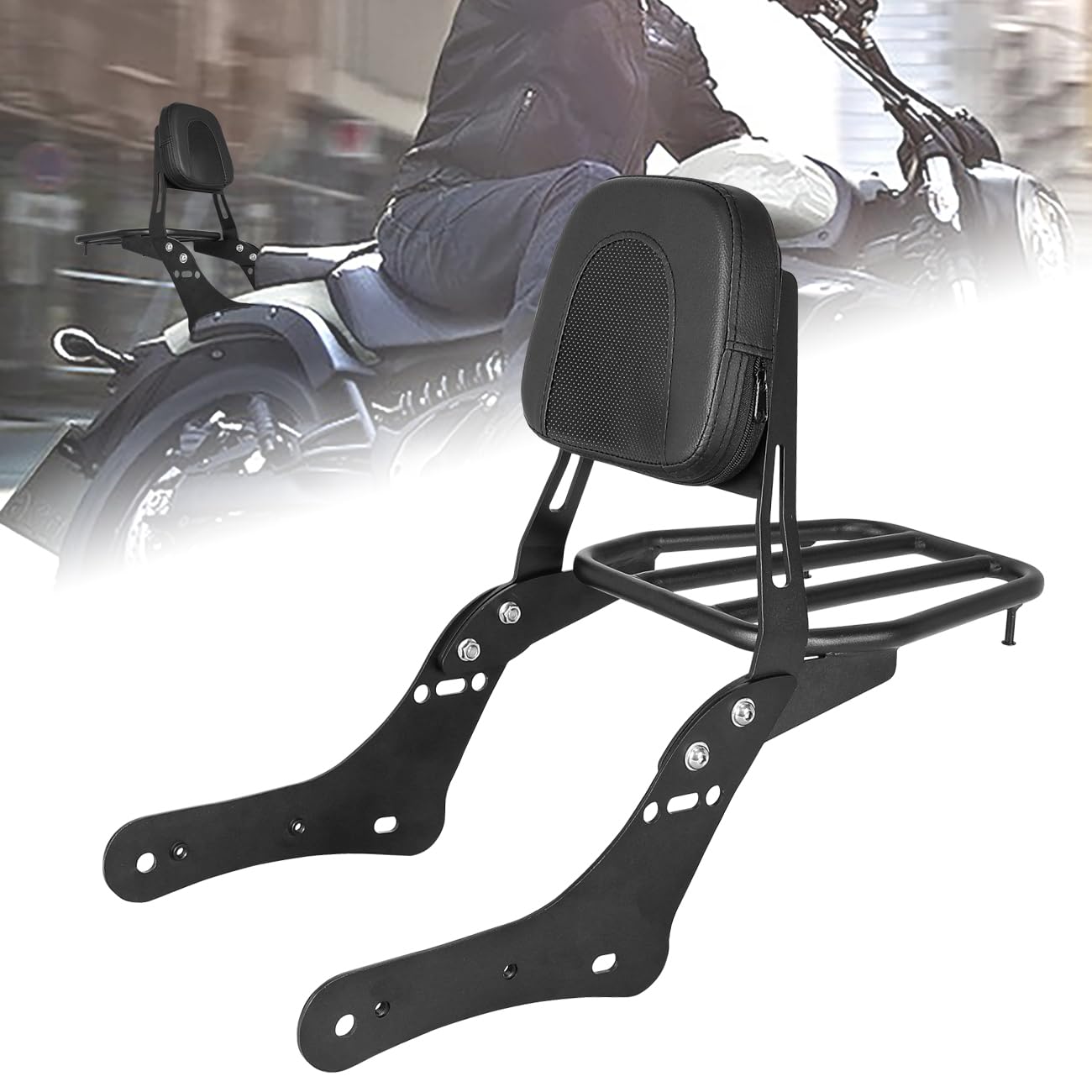 AUFER Detachable Rear Passenger Backrest Sissy Bar With Luggage Rack And Backrest Pad Compatible With For 2015 2016 2017 2018 2019 2020 2021 2022 2023 K-awasaki Vulcan S 650 VN650 EN650
