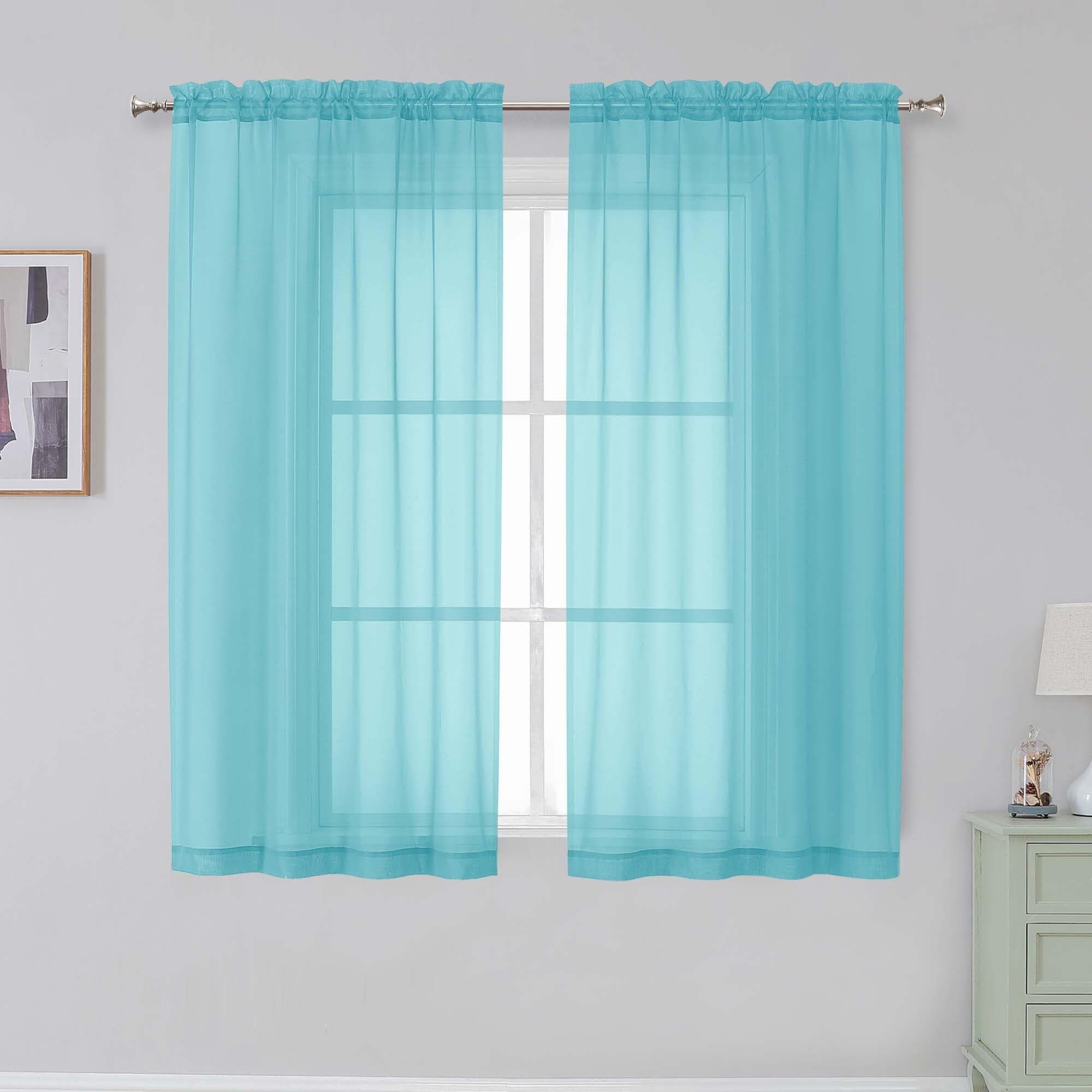 Simplebrand Aqua Sheer Curtains 54 Inch Length 2 Panels for Bedroom