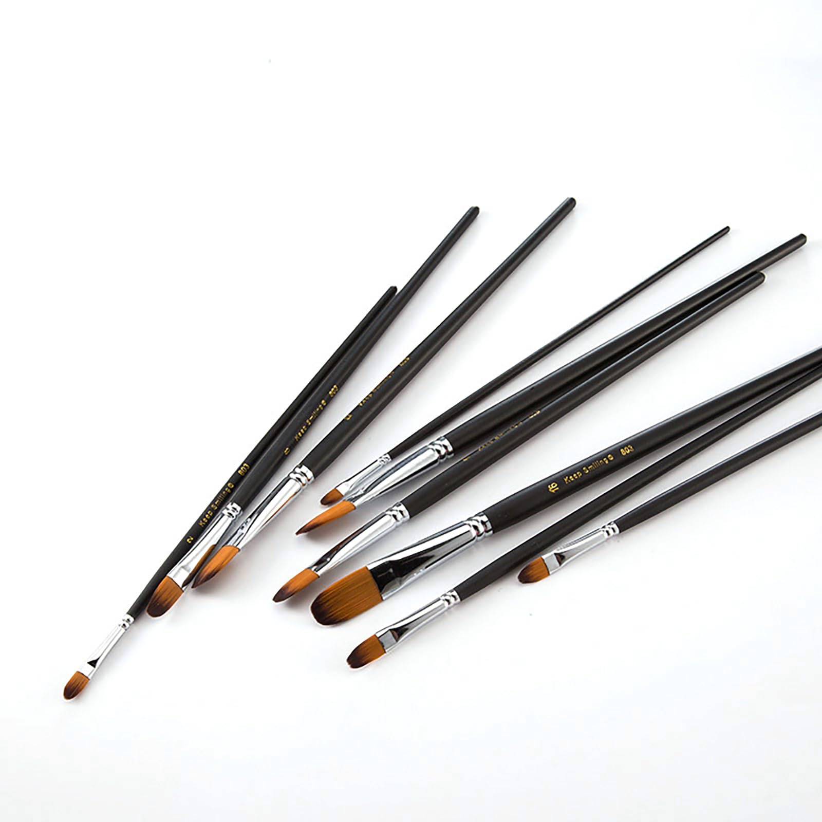 Set di 9 pennelli per pittura ad acquerello, a manico lungo, angolari, di qualità, in setole sintetiche, con manico in legno, per principianti e professionisti, per pittura acrilica, a olio e acquere