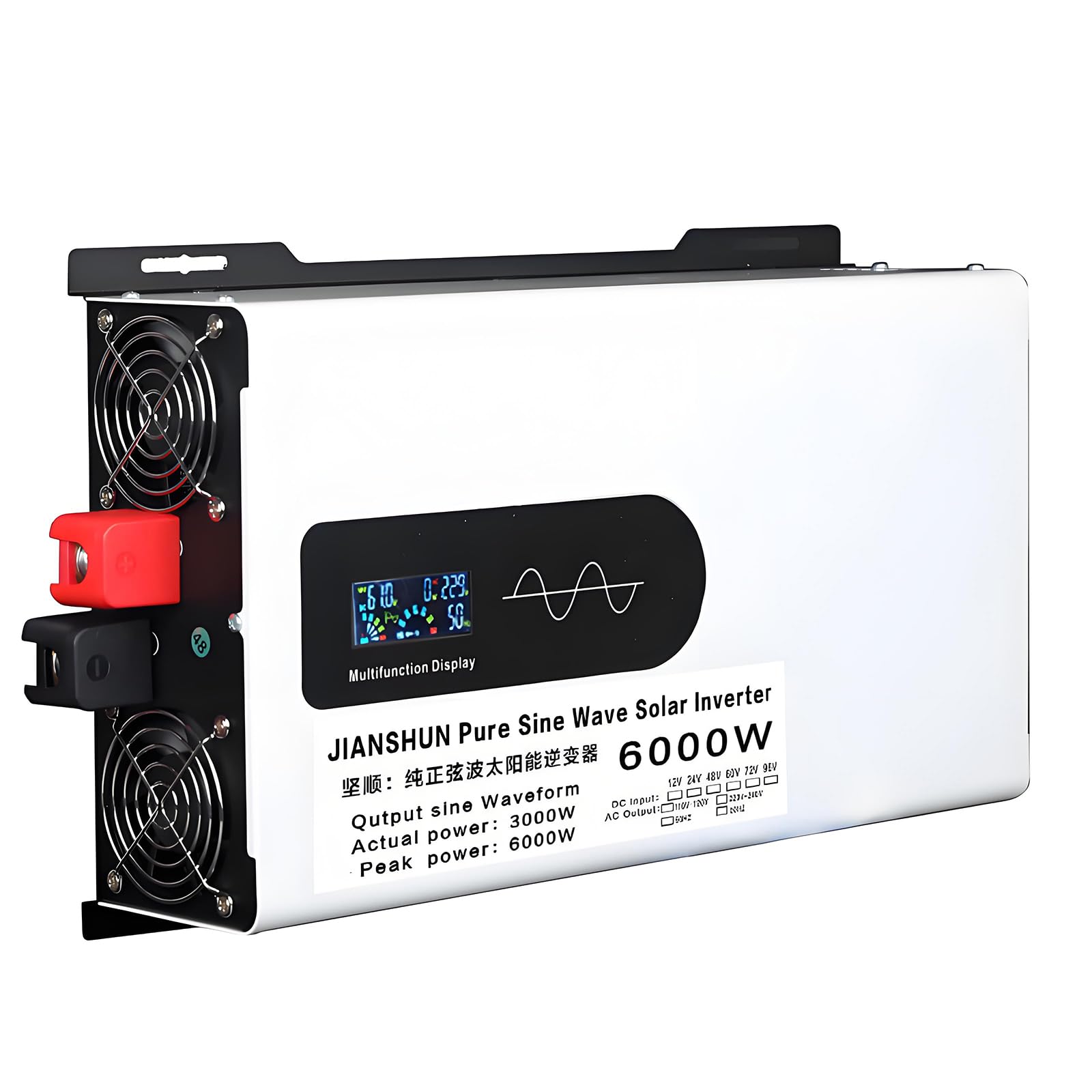6000-W-Wechselrichter mit reiner Sinuswelle,12V/24V/48V/60V/72V/96V DC auf 110V/220V AC,mit LCD-Display und intelligentem Lüfter für Haus,Wohnmobil,LKW,Camping,Solar- und Windkraftanlagen,60V-220V