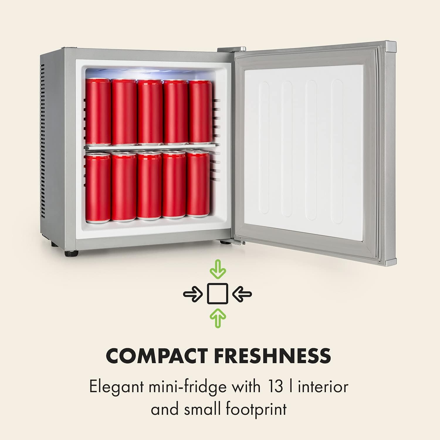 Klarstein Secret Cool Mini-Fridge Mini-Bar (13l Class, 0dB, silver)