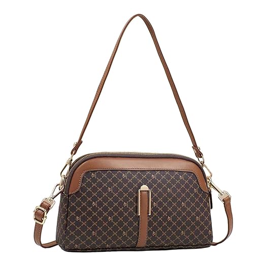 Bolsa De Couro Feminina Média Transversal Crossbody E Ombro Ajustável, Duas Divisões com Zíper, Impermeável