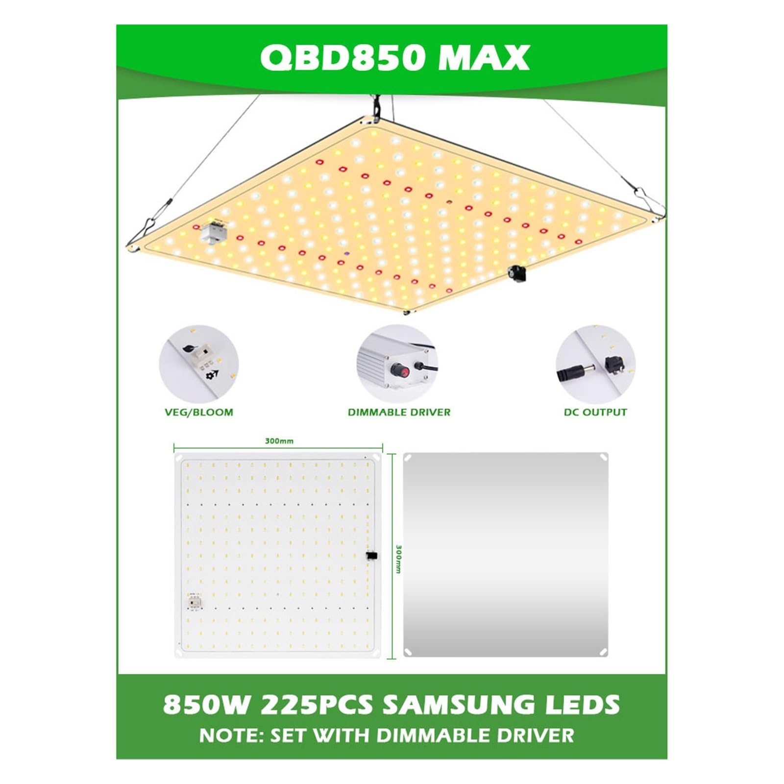 LED Grow Light 600W 800W 1000W 1200W 1500W Lampada Phyto a spettro completo for piante da interno Piantine di fiori Illuminatore orticolo(QBD850 MAX)