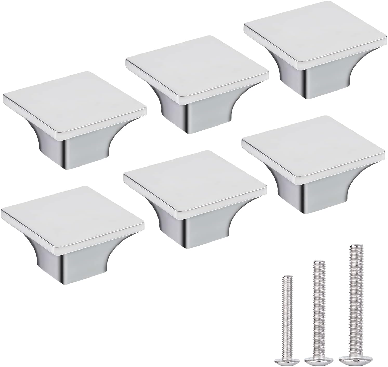 1.57-inch Polished Chrome Square Cabinet Handle Chrome Drawer Knob Dresser Handle Knob Locker TV Cabinet Handle 6-Pack 1.57 inch Modern Chrome
