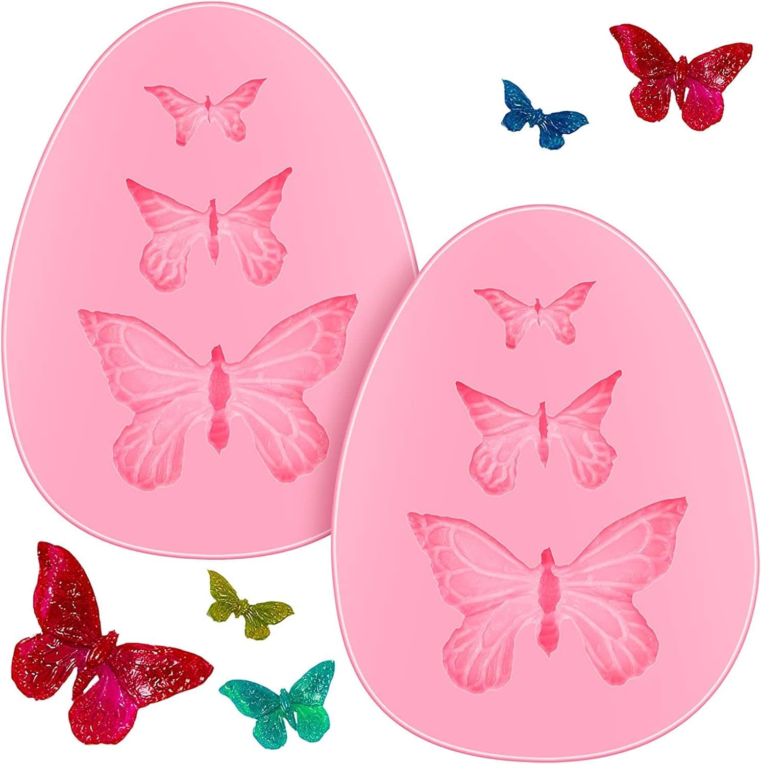 2 Pcs Butterfly Silicone Fondant Mold, Cake Jelly Molds, Chocolate Mould, Silicone Fondant Candy Cake Baking Mold, Kitchen Baking Tool, Cupcake Decoration Tool, for Cake Decorating