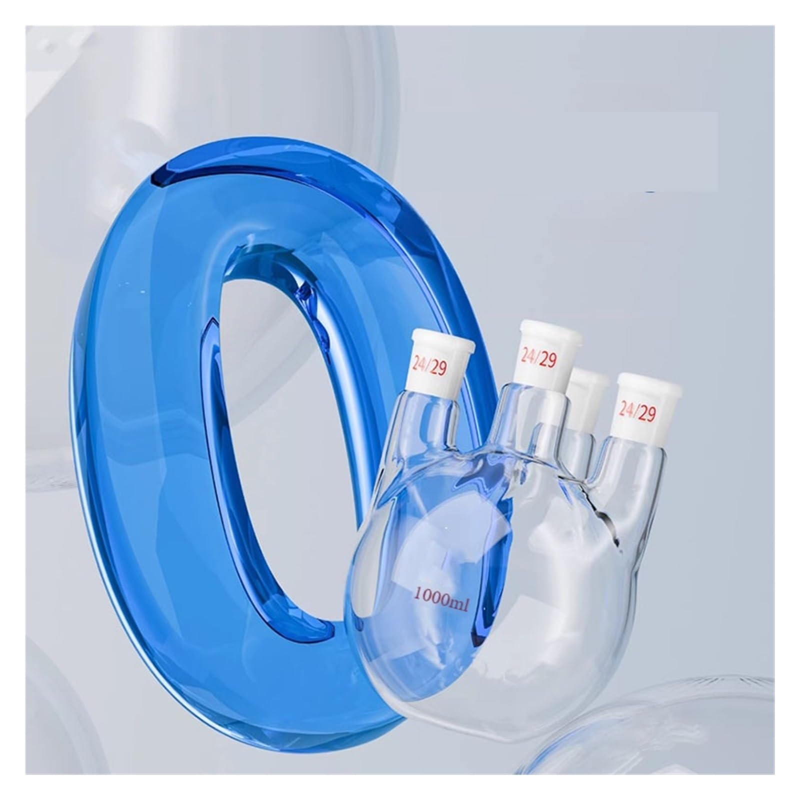 Matraz de cuatro cuellos de fondo Matraz de destilación de fondo de vidrio de borosilicato alto de boca recta(250ml 19 19 19 19)