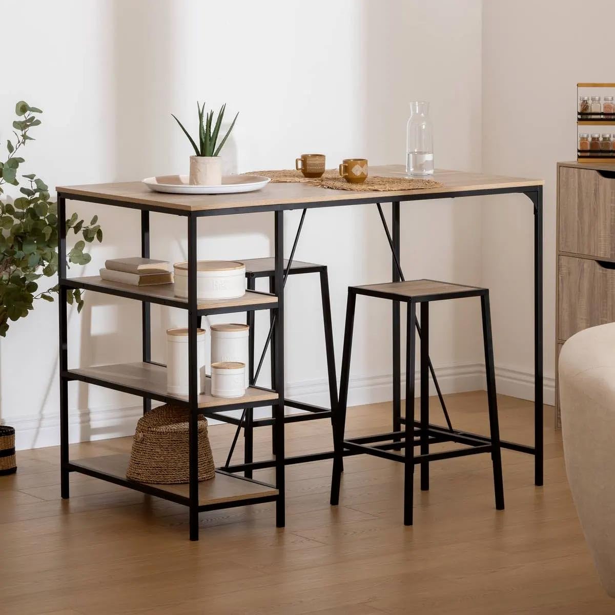 Paris Prix Five Simply Smart - Table de Bar avec Étagères Aliaj 140cm Naturel