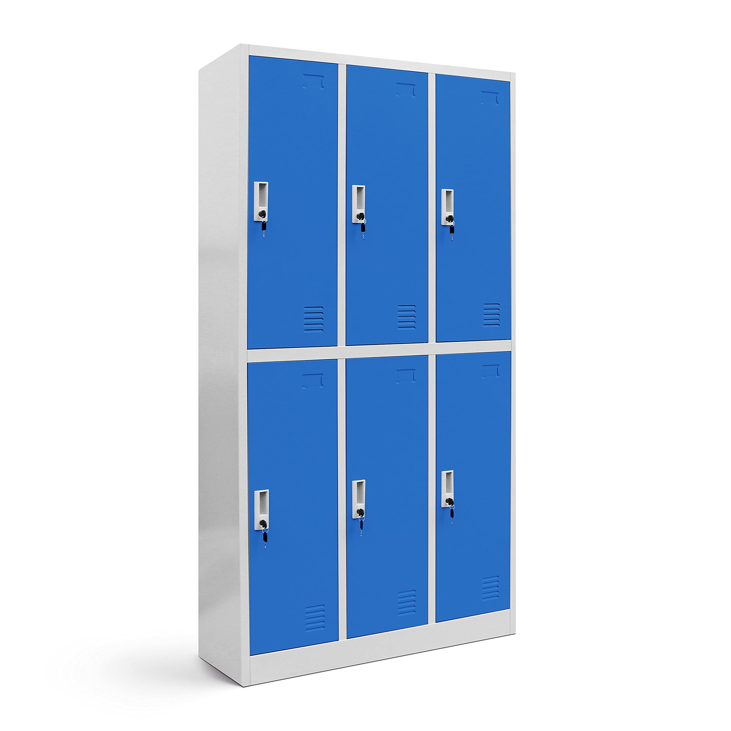 Jan Nowak Casier vestiaire 3B2A Armoire Metallique 6 Compartiments Revêtement en Poudre 185 cm x 90 cm x 45 cm (Gris/Bleu)