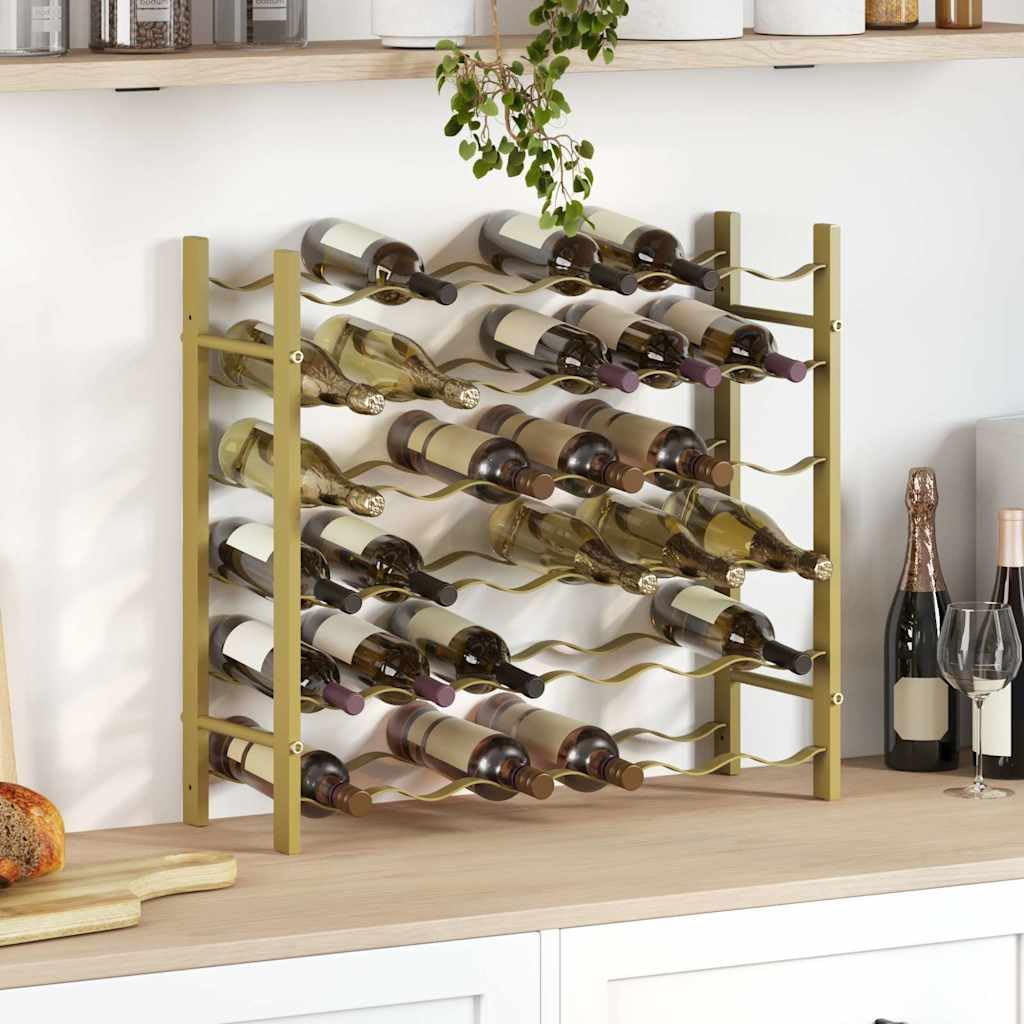 Goldenes Weinregal aus Metall für 36 Flaschen, 6 Ebenen, Flaschenregal mit Wandhalterung für Küche, Speisekammer, Hausbar, Keller, geordnete Aufbewahrung und stilvolle Lagerung