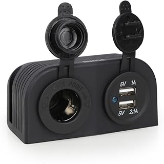 Rupse Zigarettenanzünder,USB Steckdose Ladegerät Adapter mit Wasserdichte Abdeckung für Auto KFZ LKW Motorrad (Schwarz)