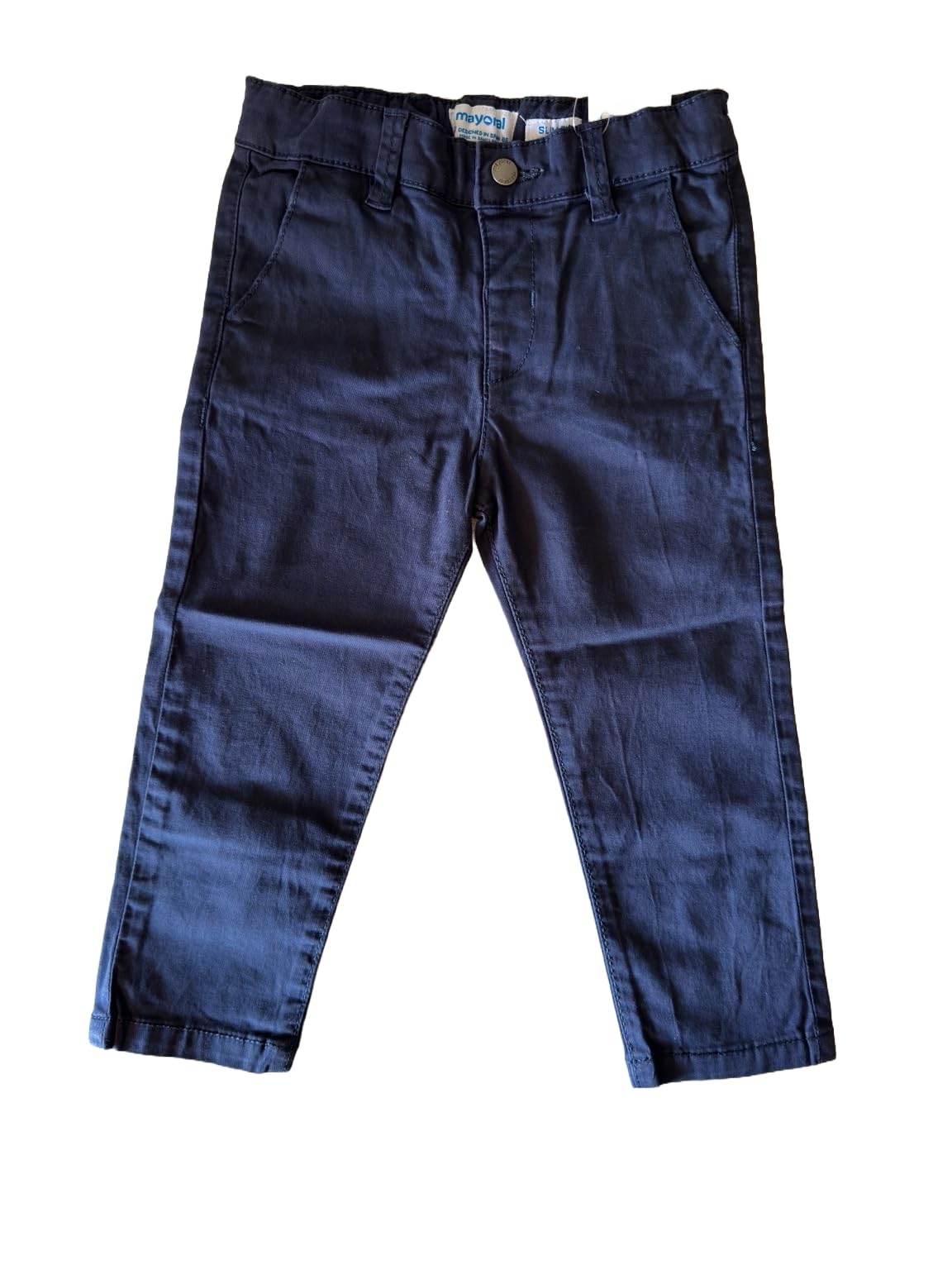 Mayoral Pantaloni Chino Slim Bambino 6-24 Mesi Blu Navy in Cotone con Vita Regolabile, Tasche e Chiusura con Bottone e Zip, 522