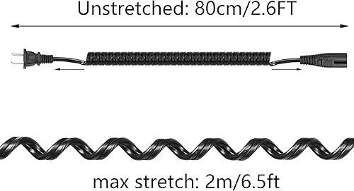 Miniatura 4 de PNGKNYOCN Cable de alimentación en espiral C8 de 2 clavijas de CA 6.5 pies estándar 2.5A 250V 18 AWG para cable de repuesto de alimentación de TV