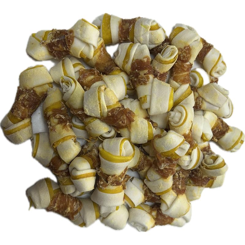 DriedDogTreats Natural Dog Chews Chicken Rawhide Knots 500g (25–35 pcs) - Long Lasting Treats for Dogs Medium & Large Size - Chewy Rawhide Knots for All Breeds - High Protein - Daily Rewards