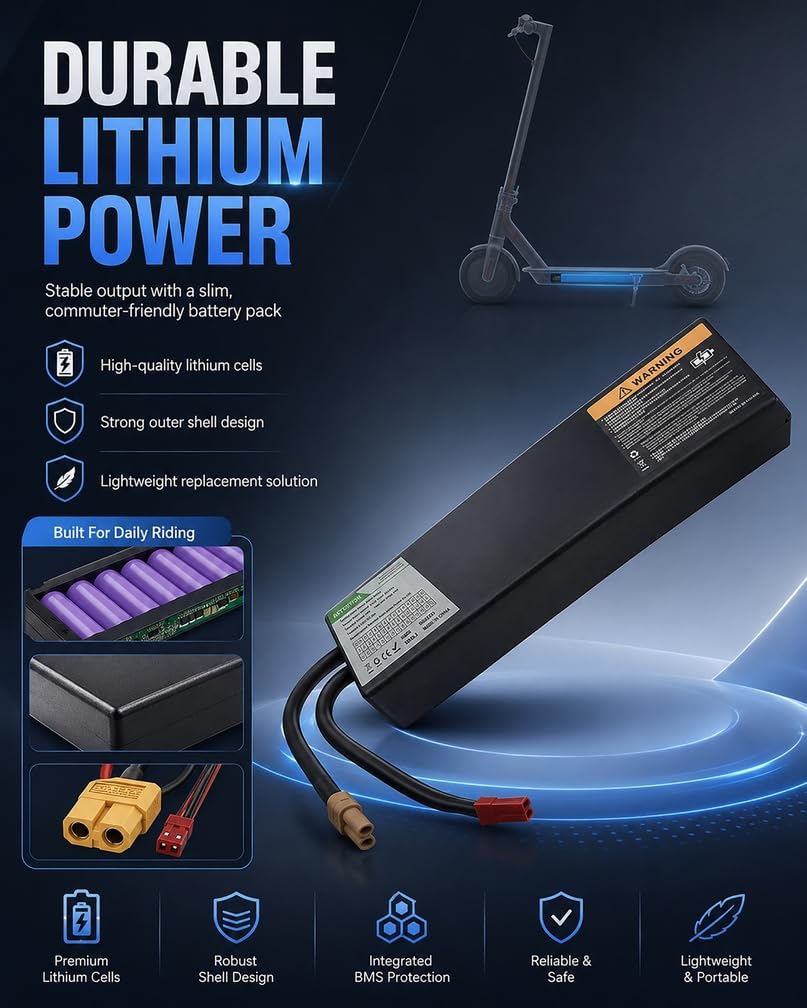 Batterie Scooter Électrique 36V, 6AH Batterie de Trottinette électrique | 7.5AH/7.8AH/8.7AH disponibles, Accessoire de remplacement, Batterie intégrée