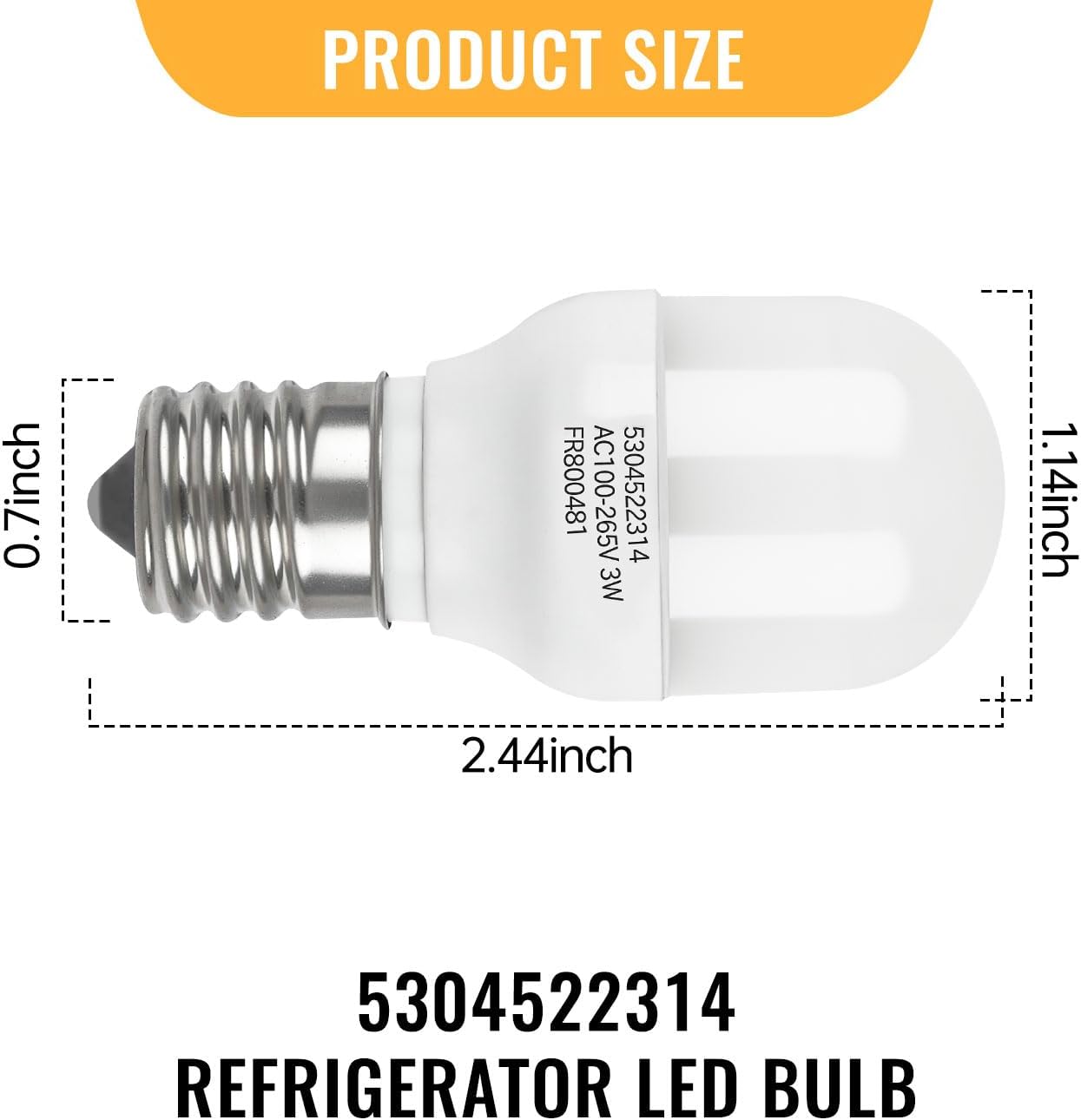 5304522314 Refrigerator LED Light Bulb Compatible with Electrolux Frigidaire, KEI D28X Refrigerator Light Bulb Replacement Base AC100-265V E17 3W