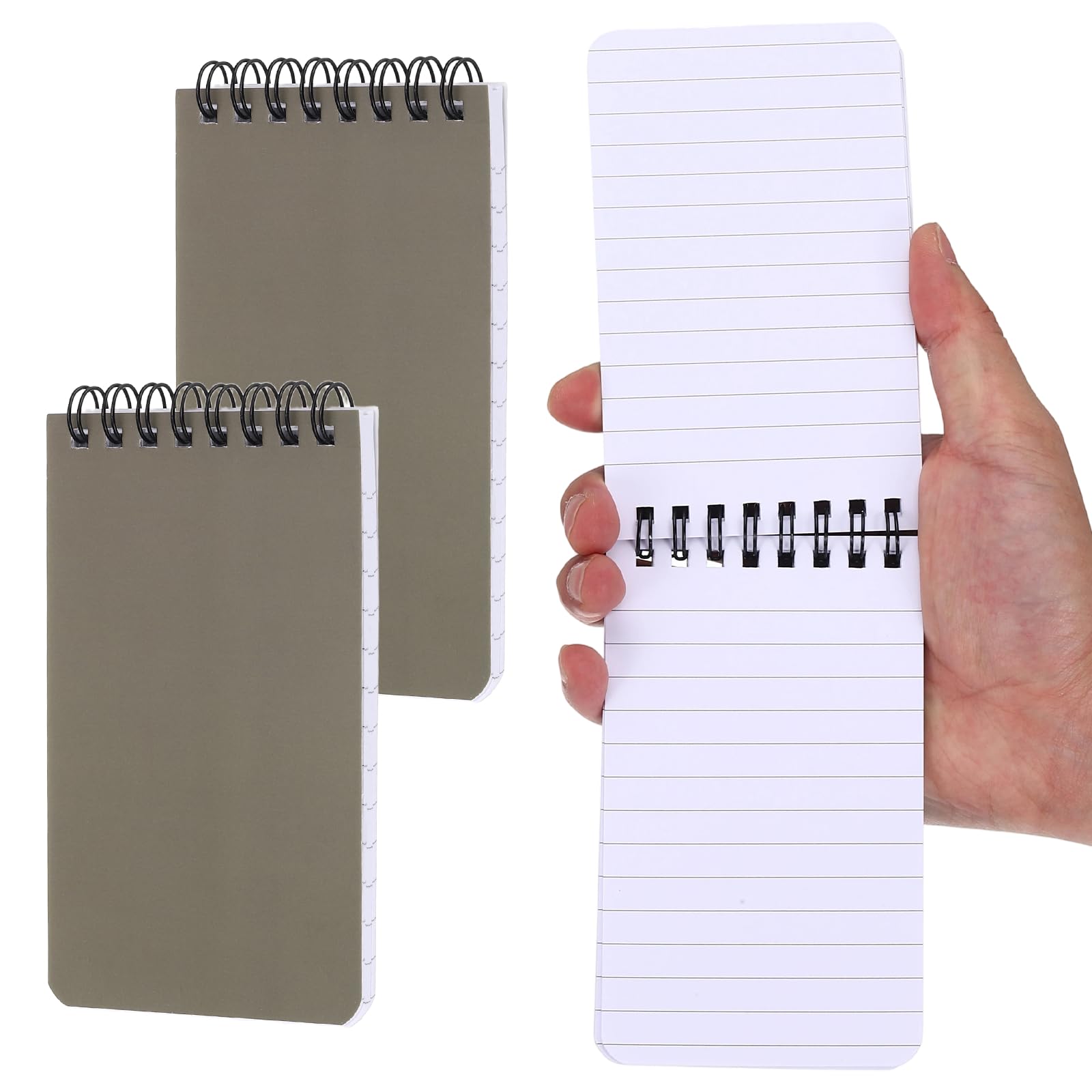PATIKIL 3x5" Pocket Sketchbook, 2 Pcs Top Spiral Notebook Mini Lined Notebook Memo Pads 80GSM 60 Sheets/120 Pages Hard Cover Portable for Office Outdoor Travel Journal Draw, Light Khaki