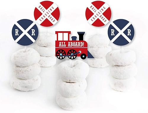 Miniatura 2 de Big Dot of Happiness Cruce de fiesta de ferrocarril  Decoración para cupcakes de postre  Tren de vapor para fiesta de cumpleaños o baby shower,