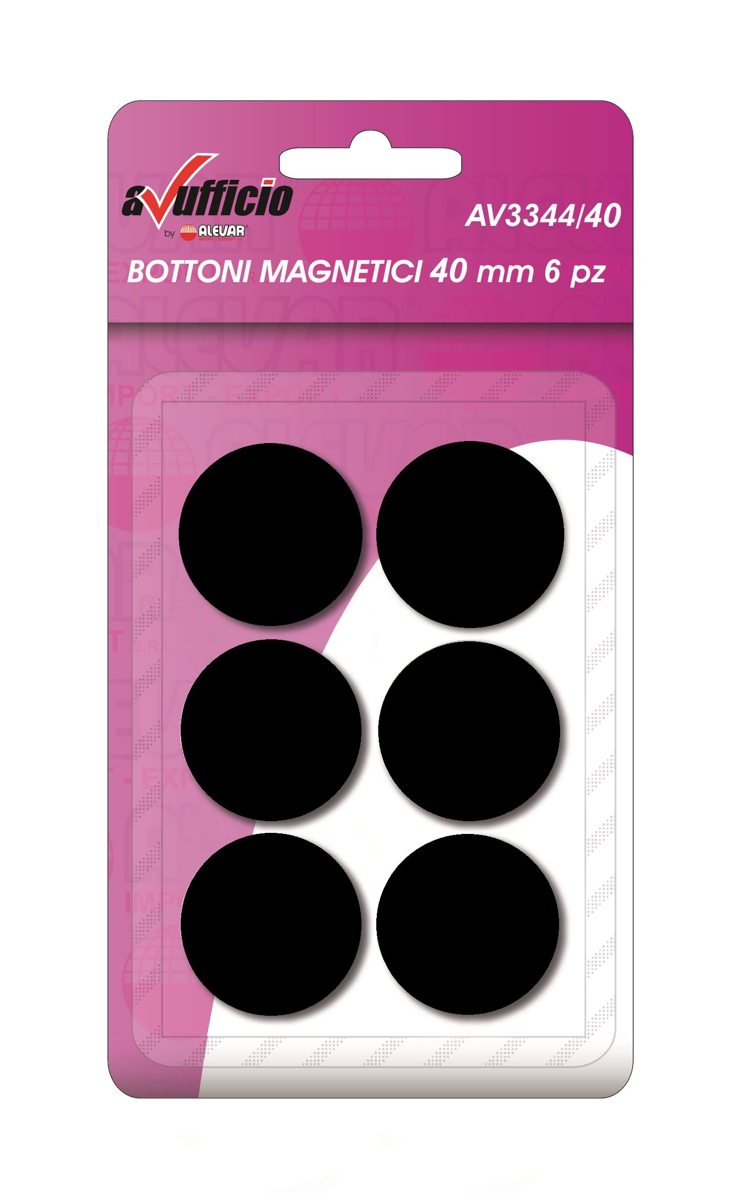 Alevar 6 x Magnetic Buttons for Office Notice Board Fridge Magnet Diameter 40mm Black