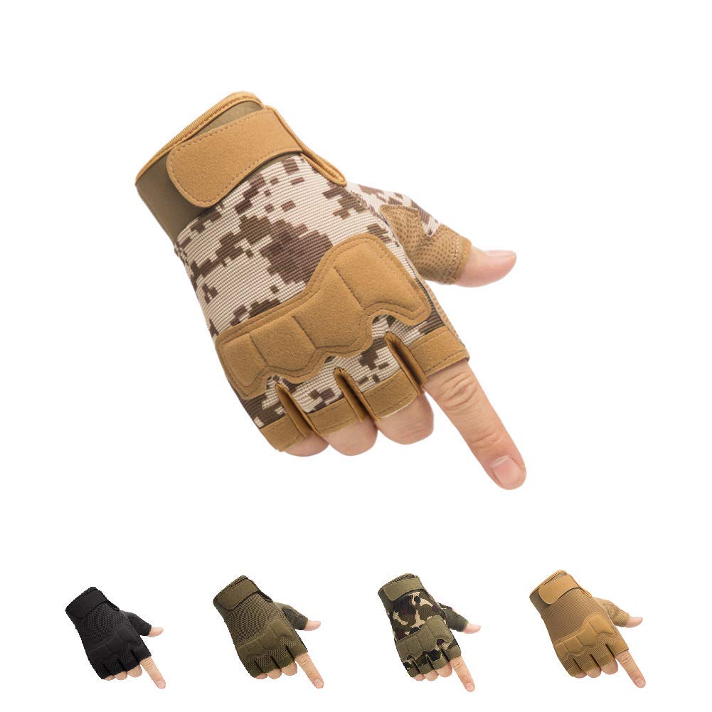 HYCOPROT Fingerless Tactical Gloves, Knuckle Protective Breathable Lightweight Outdoor Military Gloves for Shooting, Hunting, Motorcycling, Climbing