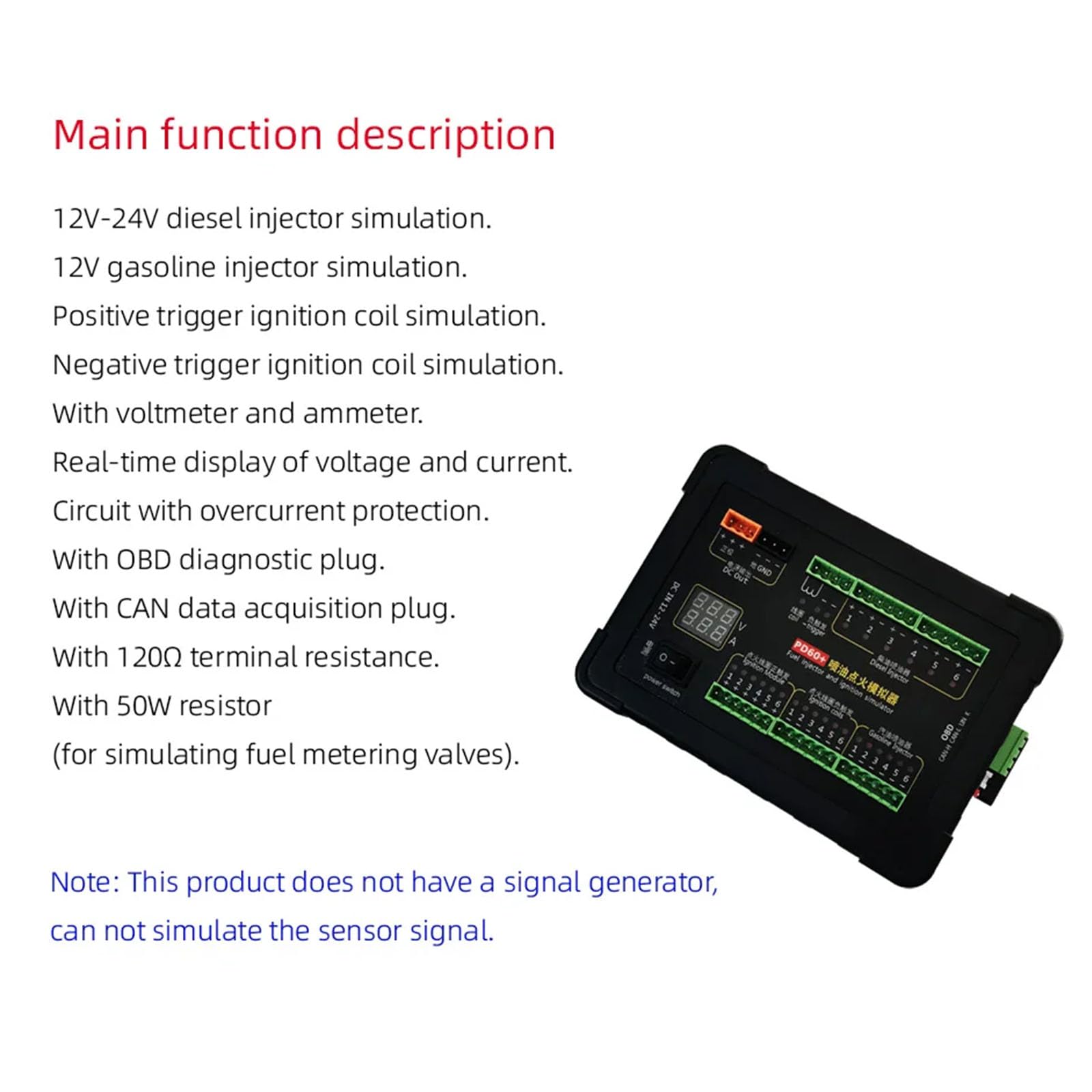 Accuracy PD60+ Tester combustione automobilistica e unità per simulazione bobine iniezione per veicoli a 12 V Ispettore infusore multipunto