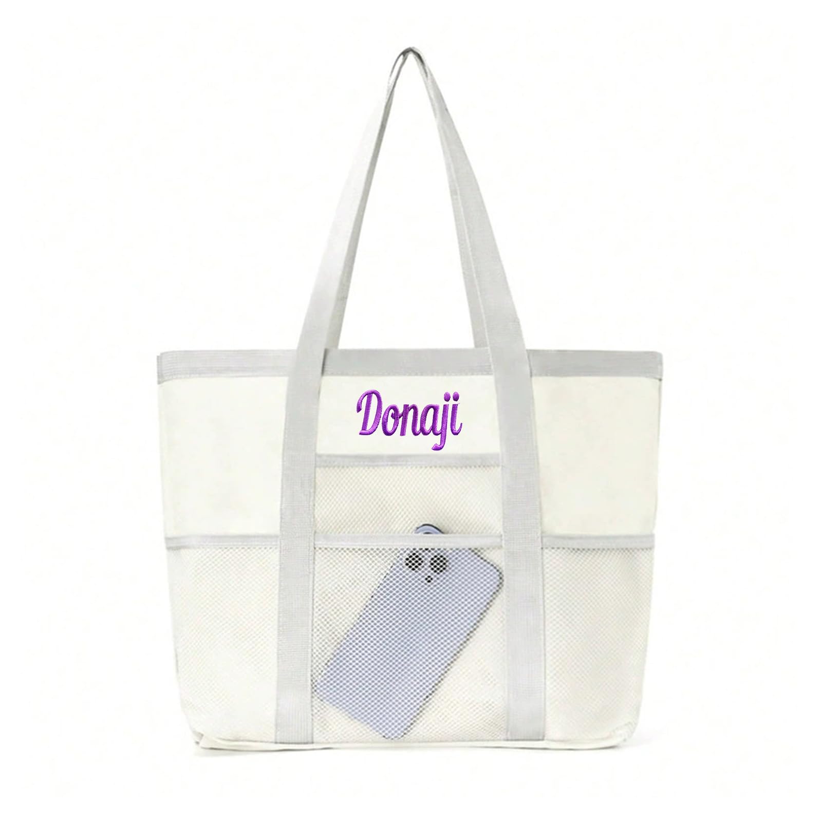 ZGCYSMHT Personalized Beach Tote Bag for Women Custom Embroidered Name Large Mesh Sandproof Swim Bag, Foldable Travel Tote