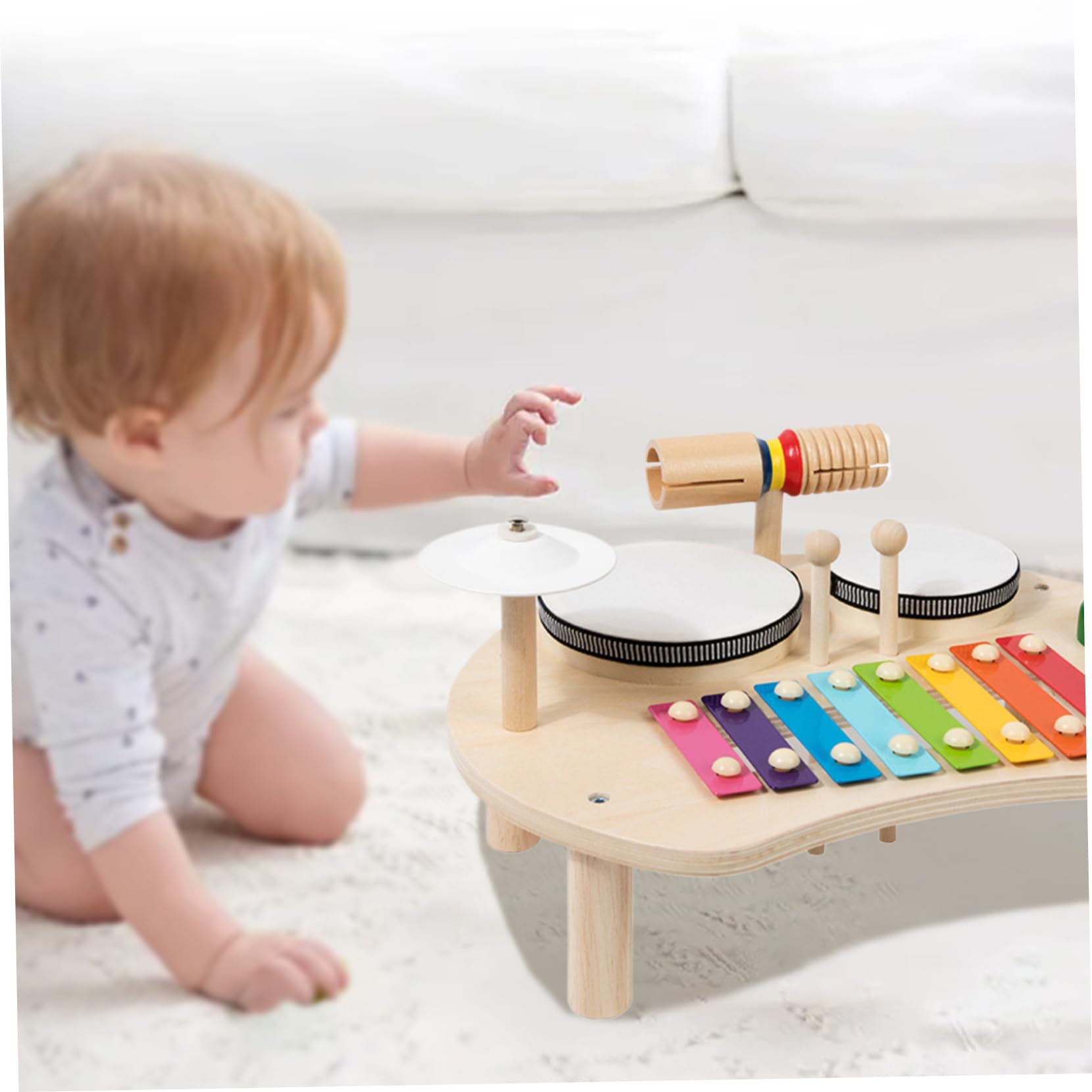 Set di tamburi per bambini Giocattoli musicali per bambini in legno con slot di archiviazione 5 in 1 Giochi di strumenti musicali per illuminanti sicuri per .