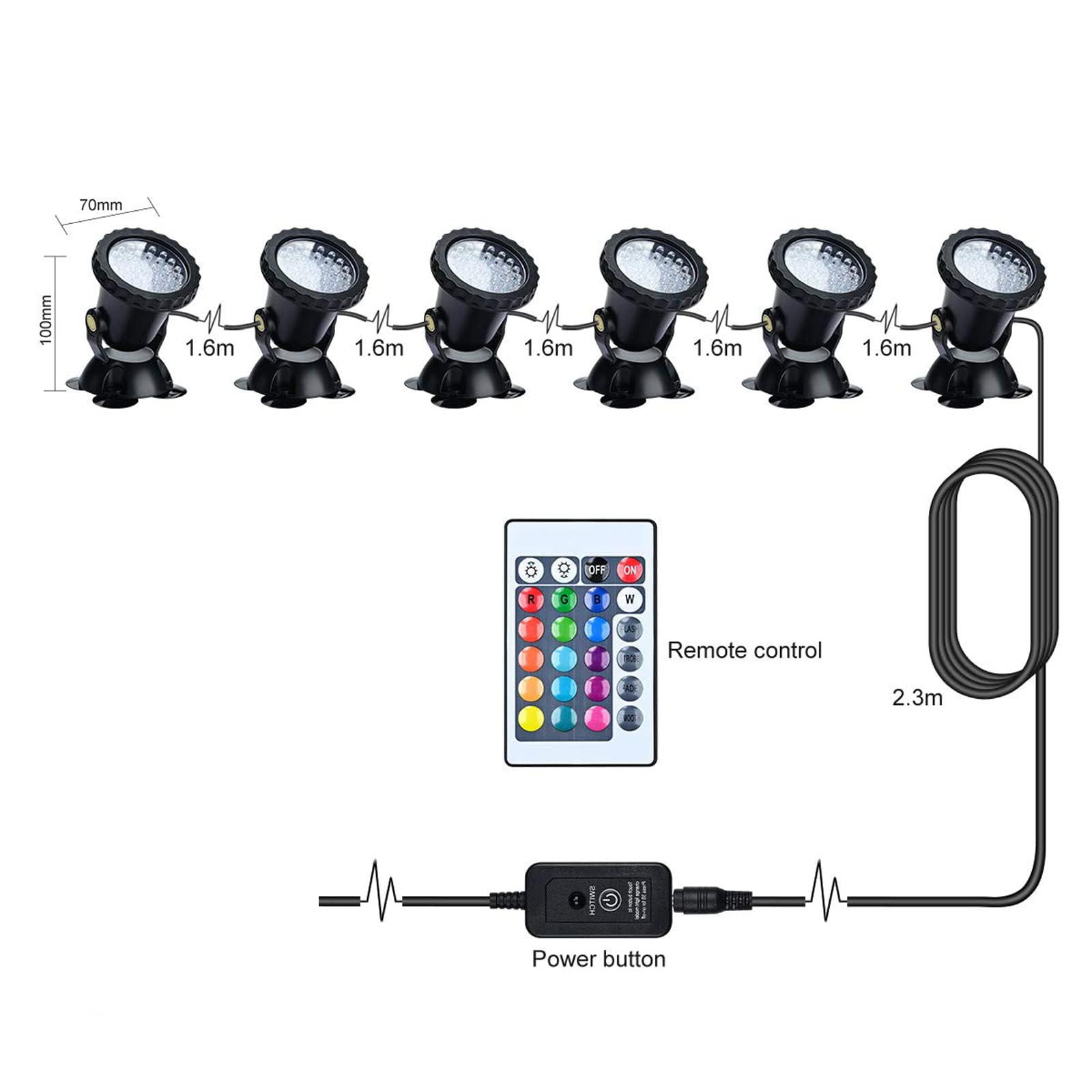 Lychee LED Lighting Gartenteich Lampe RGB Aquarium Licht, Fernbedienung Unterwasser Spot Licht IP68 Wasserdicht für Gartenteich Aquarium Beleuchtung, EU stecker (6 stücke)