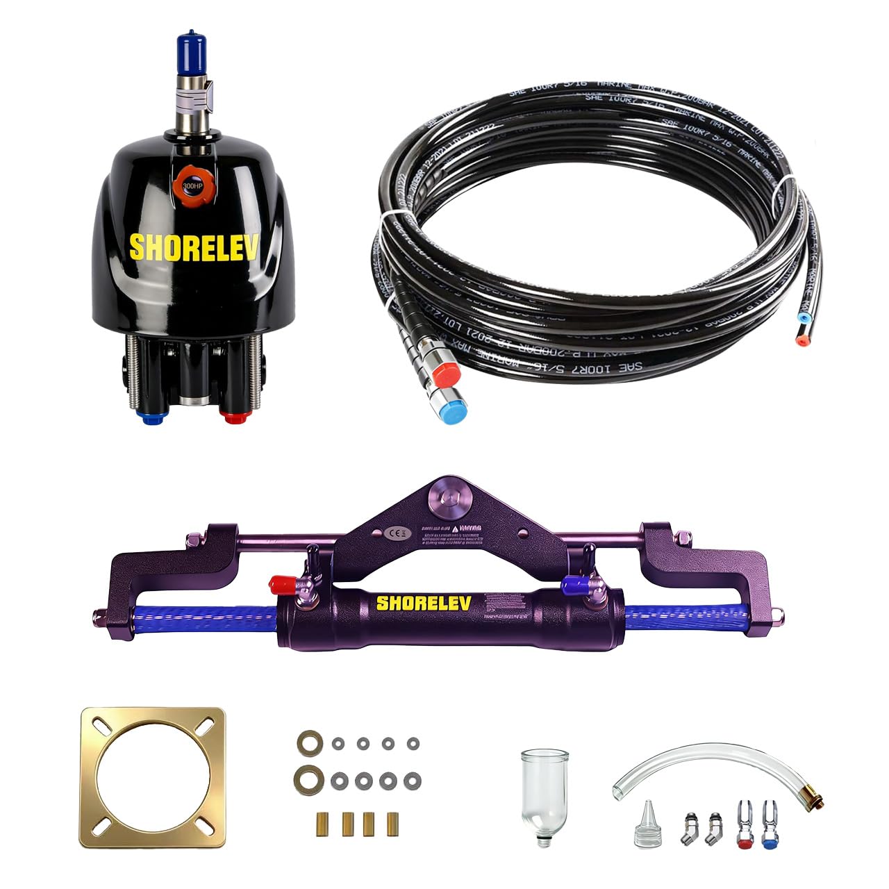 Hydraulic Steering Kit for Boats up to 300HP, 26ft Hose System with Pump &amp; Cylinder (Include Helm), Boat Hydraulic Steering System Compatible with Outboard Marine Motors