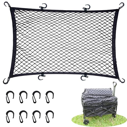 Image of Cargo Net for Utility Folding Wagon, Beach Cart,Trolley Cart, Wagon net Cover,Garden Cart Cover Net - Elastic Heavy Duty Nylon Net with 8 Hooks (35.5 inchx23.6 inch to 71 inchx47 inch)(8)
